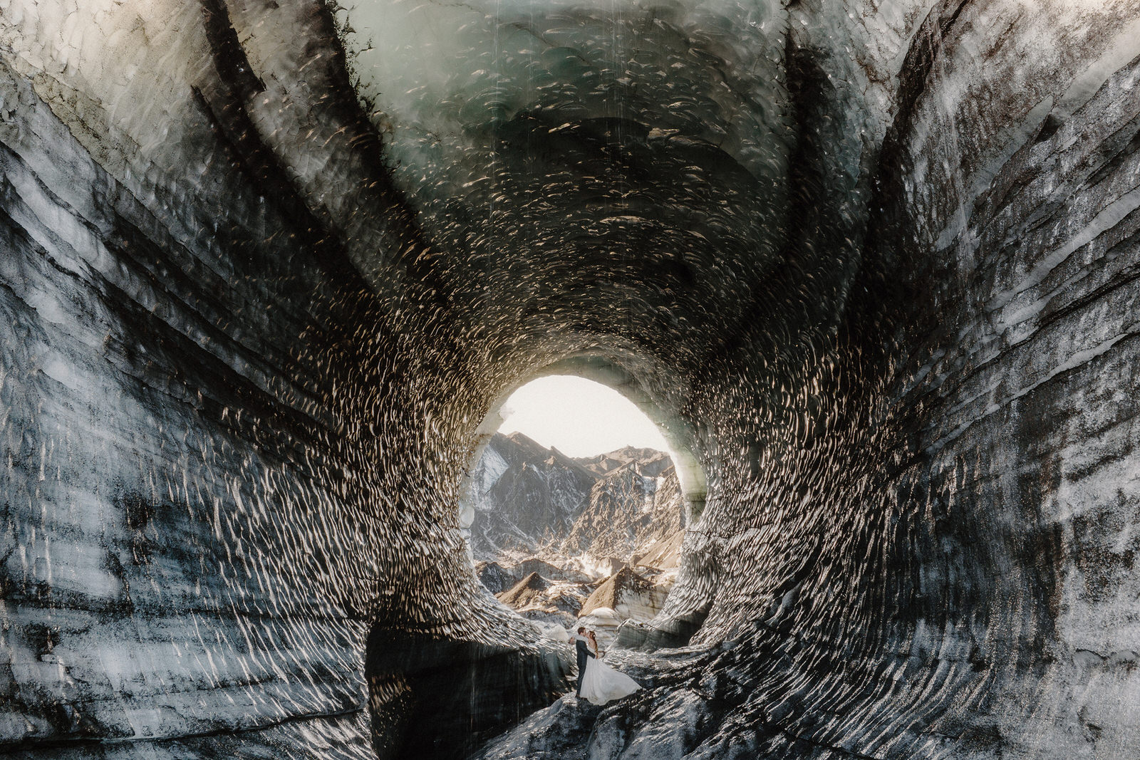 Katla Ice Cave elopement photograph sjot on with a wide angle lens